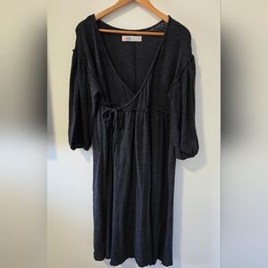 Free People Charcoal V-Neck Faux Wrap Dress
